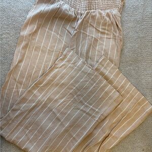 Pink Rose Tan and White Striped Flare Pants